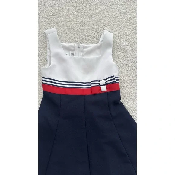 Girls Bonnie Jean Nautical Dress Red White Blue Stripes Bow Size 5 Sailor USA - Picture 3 of 10